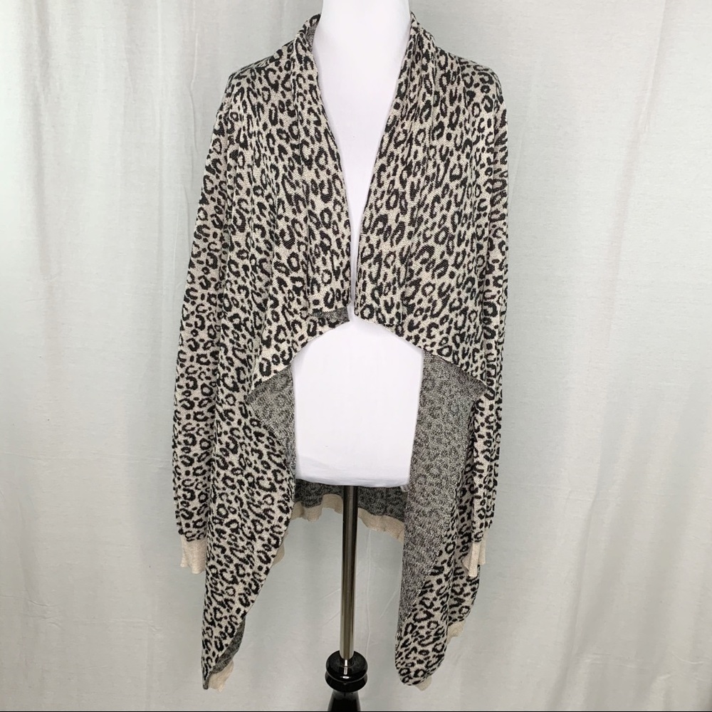 Cato leopard print open front cascading cardigan
